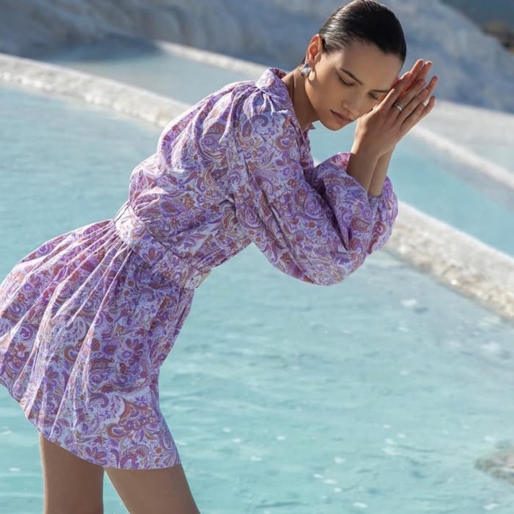 lusana Lola Collared Dress Crystal Paisley purple boho summer party revolve $288 - Picture 3 of 9